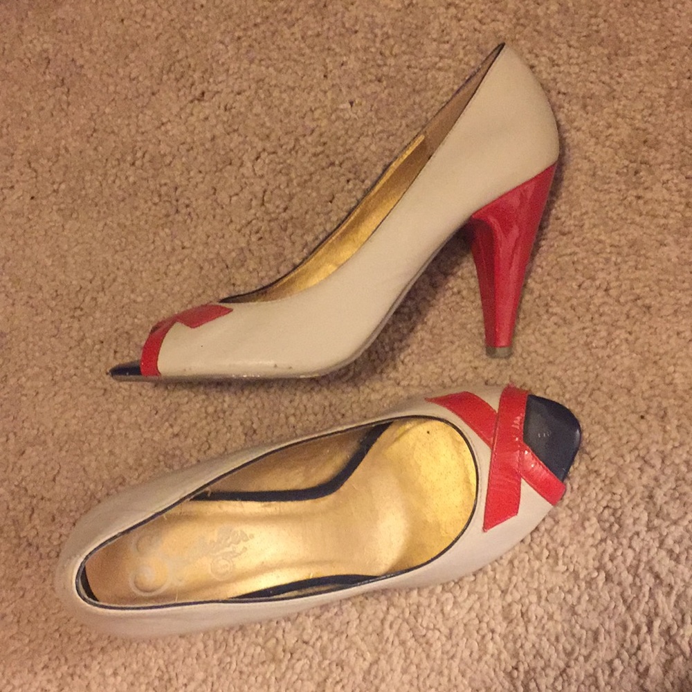Red and navy heels